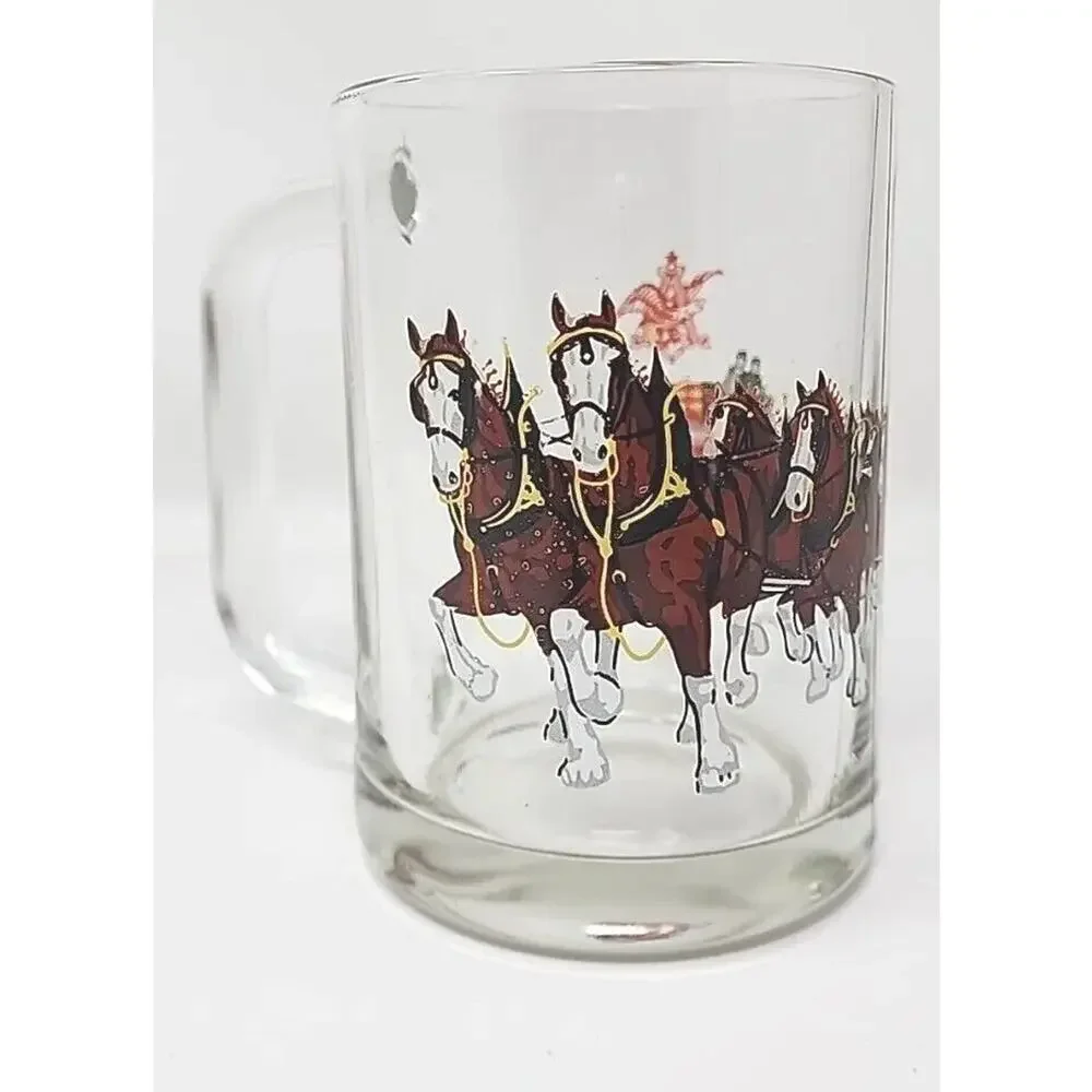 1970's Rare Budweiser Clydesdales Mug Beer Glass Barware Man‎ Cave 12oz U94